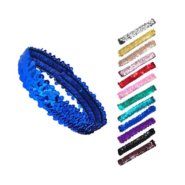 Mandala Crafts Sparkle Assorted Sequin Headbands for Women Girls - 12 Glitter Stretch Elastic Sequin Headband Set for Fashion Dance Disco Party Favor