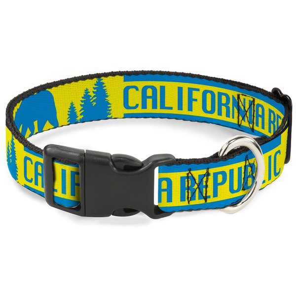 Buckle-Down 16-23" California Republic/Bear/Stars Silhouette Yellow/Blue Plastic Clip Collar, Wide Medium