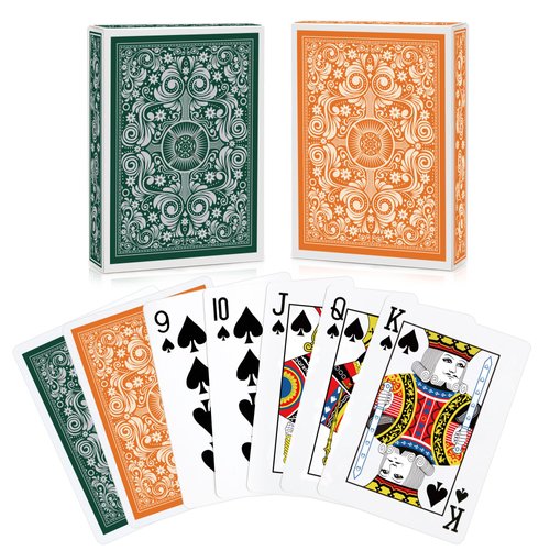Timenued Playing Cards 2 Pack,Deck of Cards,Fun Cards Game for Adults,Poker Cards Professional,Standard Playing Cards Set,Suitable for Game Night,Various Party Game (Green/Orange)