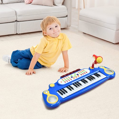 OLAKIDS Kids Piano Keyboard, 37 Keys Electronic Musical Toy with Detachable Microphone, Lights, Record, Playback, USB, MP3, Multi-Functional Piano Instrument for Toddlers Age 3+
