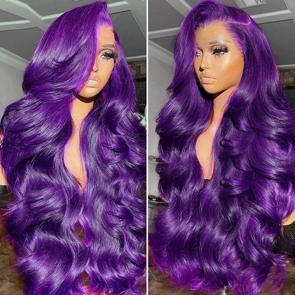 Wear and Go Glueless Wigs Human Hair Pre Plucked With Baby Hair 200% Density Purple 5x5 Body Wave Lace Front Wigs Human Hair for Black Women HD Transparent Lace Frontal Purple Wigs Human Hair 22 Inch