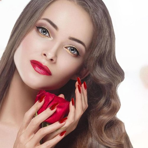 Ursumy Red Coffin Fake Nails Rose Press on Nails Extra Long False Nails Full Cover Acrylic Nails for Women and Girls (24Pcs)