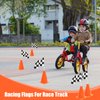 Anglekai 12+24 Traffic Cones and Racing Checkered Flags, 24 Checkered Flags with Sticks/ 12 Racing Traffic Cones/ 9.8Ft Checkered Triangle Flags/ 6.9Ft Racetrack Floor Running Mat for Race Car Party (Orange)