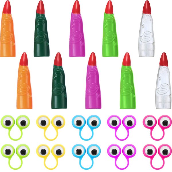 20 Pieces Halloween Accessory Includes 10 Pieces Witches Fingers Martian Costume Fingers Fake Nails Halloween Vampire Finger and 10 Pieces Eye Finger Puppets for Halloween Party Cosplay