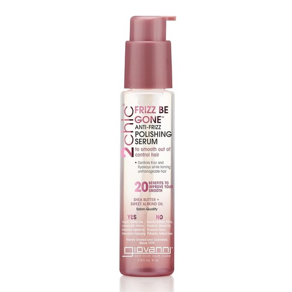 GIOVANNI 2chic Frizz Be Gone Polishing Serum - Anti-Frizz Natural Hair Smoothing Formula with Shea Butter & Sweet Almond Oil, No Parabens, Color-Safe - 2.75 oz