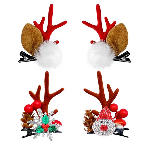 Christmas Hair Clips, 2 Pairs Cute Reindeer Antlers Christmas Day Hair Pins,Deer Horns Christmas Hair Accessories, Christmas Barrettes for Women Girls Kids Adults and Party Favors