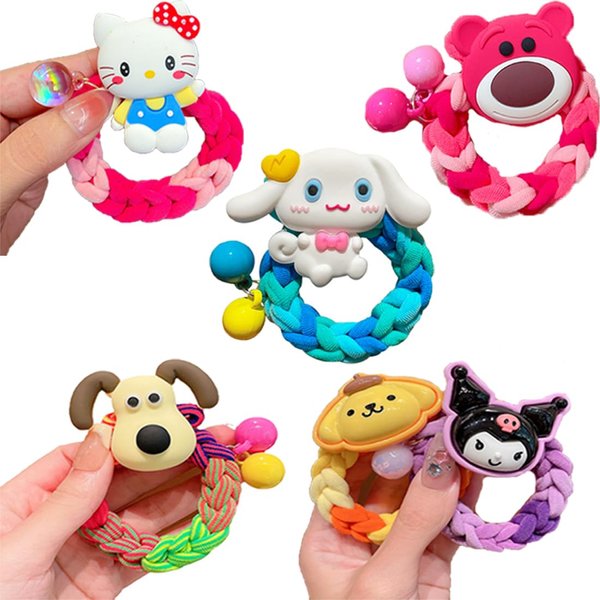 SUPKYS 6PCS Cute Cartoon Animal Hair Rope,High Elastic Rainbow Woven Children's Hair Ties Soft Durable Rubber Band Cartoon Ponytail Holders No Damage Hair Accessories for Women and Girls