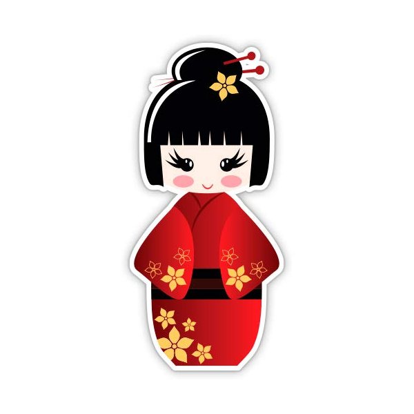 Cute Red Geisha - 5" Vinyl Sticker - for Car Laptop I-Pad - Waterproof Decal