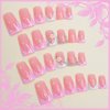 Duck Press on Nails with White French Tips Designs, Glossy Rhinestones Fake Nails Duck Full Cover Acrylic Nails Cute 3D Flower Duck Feet Short False Nails X Gel Glue Stick on Nails for Women Girls