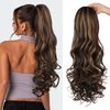 Ponytail Extension, Behufun Long Wavy Drawstring Ponytail 26" Clip in Hair Extensions Ponytail Fake Pony Tails Hair Extensions Natural Soft Heat Resistant Synthetic Brown with Caramel Highlights