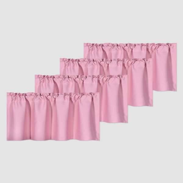 DECOVSUN 4 Panels Baby Pink Valance for Windows 42x18 Inch Solid Thermal Insulated Blackout Rod Pocket Kitchen Short Curtain Toppers Valance for Bathroom Living Room