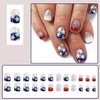 24Pcs Independence Day Press on Nails Petite Short Fake Nails Glitter Patriotic Stars Full Cover Design Square False Nails French Tip Glue on Nails 4th of July Artificial Acrylic Nails for Women Decor