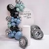 HILAVO Dusty Blue and Black Balloons 60pcs 12 Inch Race Car Slate Light Pale Blue Green Black Metallic Silver Latex Helium Balloon for Boys Race Car Fast Birthday Safari Baby Shower Party Decorations