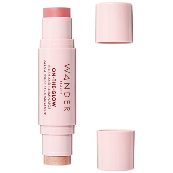 Wander Beauty On-the-Glow Blush and Illuminator - Coral Rose/Nude Glow - 7-in-1 Hydrating Cream Blush & Highlighting Stick - Stick Blush for Cheeks, Lip, & Body - Highlighter Makeup & Blush - 0.4 oz