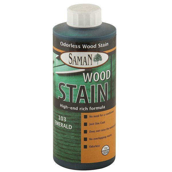 SamaN Interior Water Based Wood Stain - Natural Stain for Furniture, Moldings, Wood Paneling, Cabinets (Emerald TEW-103-12, 12 oz)