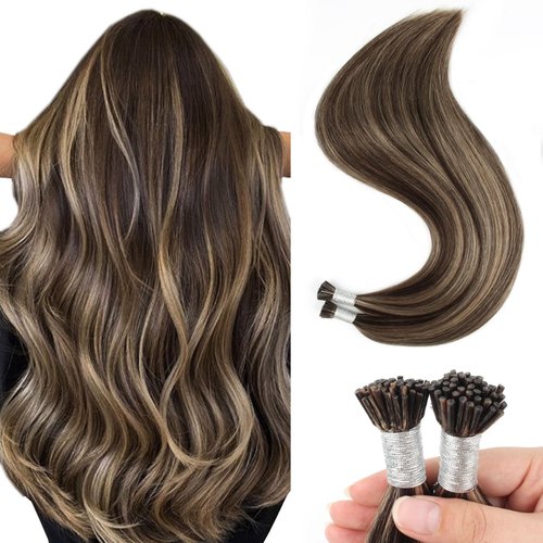 Sixstarhair Highlight Color Hair Extensions I Tip Hair Extensions Chocolate Brown Highlighted Caramel Blonde Color 4/27 Cold Fusion Itip Hair Extensions 22 Inch Keratin Hair Extensions 50g/Pack