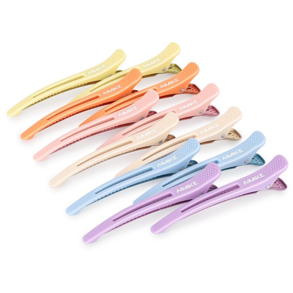 AIMIKE 12pcs Hair Clips for Styling sectioning, No Crease Duck Billed Hair Clips with Silicone Band, Hair Styling Clips for Women, Hair Roller Clips, Alligator hair Sectioning clips for Salon, Macaron