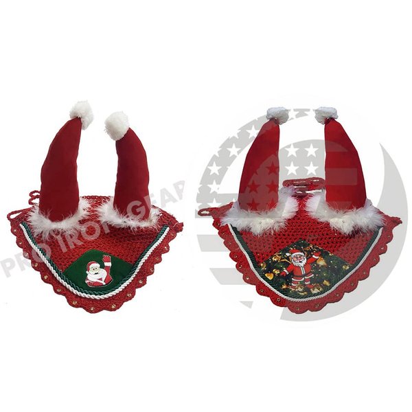Santa Claus Horse Ear Bonnet/Net/Hat/Hood/Mask Fly Veil in 2 Styles (Full, Forehead Santa)