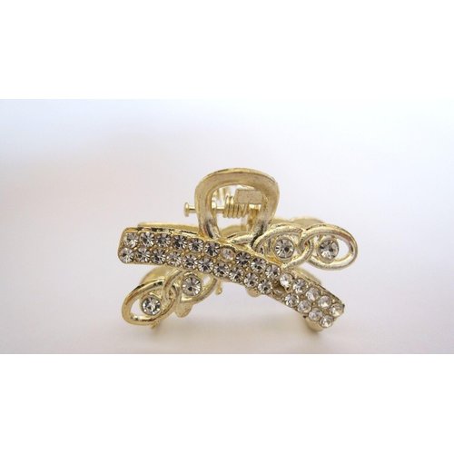 Generic Small mini gold metal crystal crossed hair claw clip