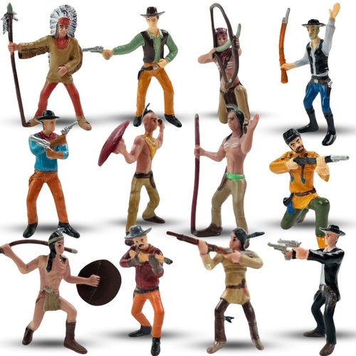 Liberty Imports 12 PCS Cowboy and Indian Figures, Mini Wild West and Native American Toy Figurines with Realistic Details, Western Cake Toppers, Party Favors for Kids