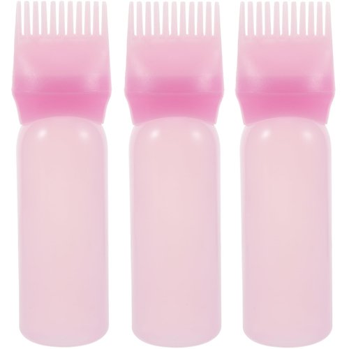 FRCOLOR Rosemary Water Comb 3pcs Hair Dye Brush Bottle Root Comb Applicator Bottles Salon Hair Coloring Dyeing Shampoo Applicator Bottle for Home Salon Root Comb Applicator Bottle (Pink)