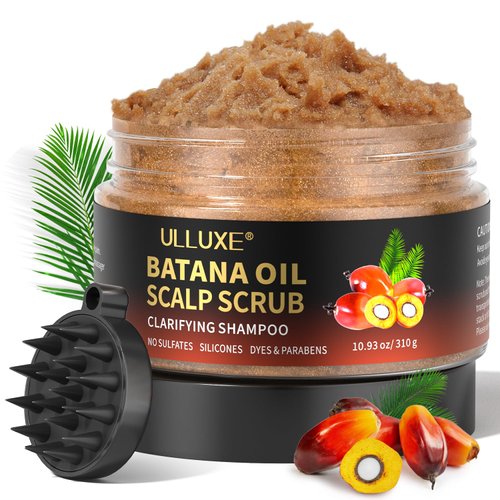 Batana Oil Scalp Scrub with Scalp Massager, Scalp Exfoliator Shampoo with Rosemary to Nourish, Clarify and Hair Growth, Scalp Treatment for Dandruff, Build Up, Dry, and Itchy Scalp Relief, 10.93 oz