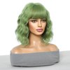 incohair 12 Inches matcha green Wig with Bangs Women Girls Short Curly Wavy Bob Wig Shoulder Synthetic Party Wigs Wig Cap Included (matcha green)