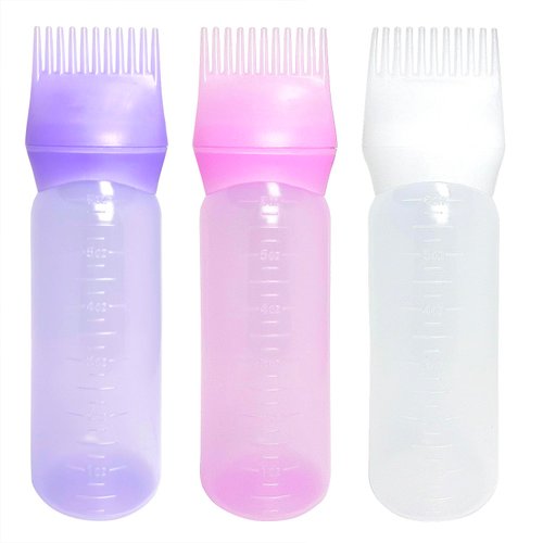 Tenalleys 3 Pack Hair Dye Brush Root Comb Applicator Bottle, 6 Ounce Hair Dye Bottle with Graduated Scale for Hair Bleach, Hair Dye,Hair Care(Pink, Purple, White)