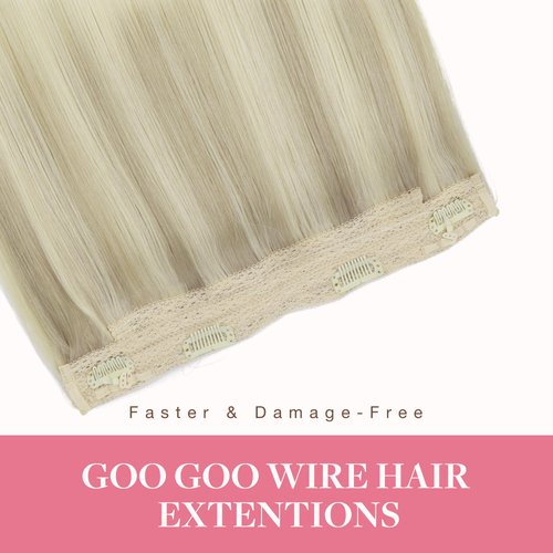 GOO GOO Hair Extensions Human Hair Ombre Ash Blonde to Golden Blonde Mixed Platinum Blonde 18 Inch 95g Remy Hair Extensions Human Hair Wire Hair Extensions with Transparent Line