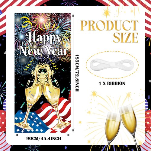 Happy New Year Door Cover Banner 2025 New Years Eve Door Decorations Colorful Fireworks New Year Banner Hanging Backdrop Sign for New Year Holiday Winter Indoor Outdoor Party Supplies