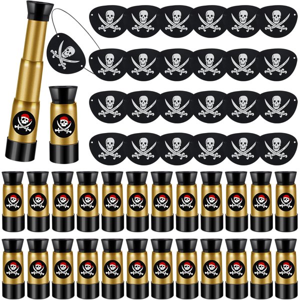 Libima 24 Sets Pirate Eye Patches and Telescopes Sets for Kids, Plastic Pirate Telescopes Pirate Patch Bulk Pirate Party Favors Kids Pirate Accessories for Halloween Pirate Theme Birthday Supplies