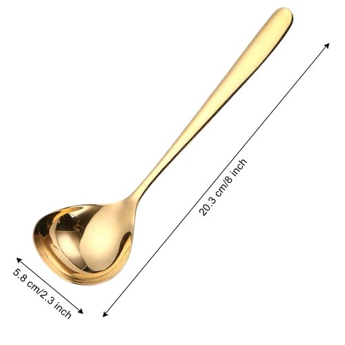 GuDoQi Soup Ladle, 3 Pack Durable 304 Stainless Steel with Polished Titanium Plated Big Volume Soup Spoon, Kitchen Gadget Utensil,8 Inch, Gold