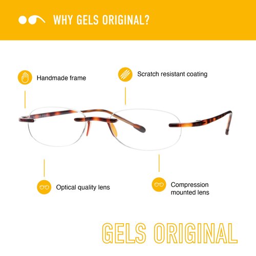 Scojo New York Gels Original Reading Glasses, Ultra-Lightweight Rimless Readers for Women and Men