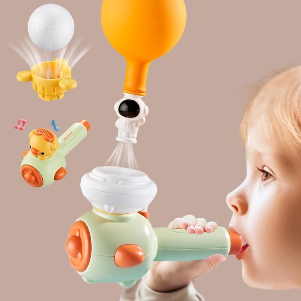 ARHEQI Breathing Exerciser Toys for Kids, Sensory Toys with Whistle, Floating Blow Pipe Balls, Balloon Launcher Toy, Blow Toys, Autism Toys - Green