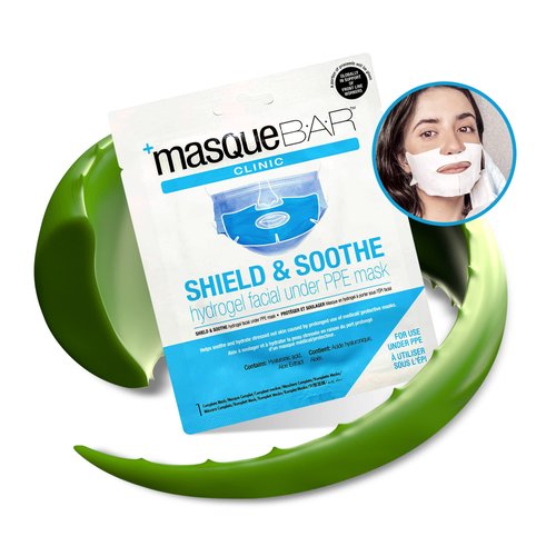 masque BAR Shield & Soothe Hydrogel Facial Mask, Korean Face Sheet Mask, Hydrating Sheet Mask, Calming Moisture Mask with Aloe Vera, Skin Care for Prolonged Use of Safety Face Masks, Pack of 6