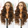 ANDRIA Highlight Brown Lace Front Wigs Long Body Wave Glueless Natural Wave Transparent lace Wig Synthetic Heat Resistant Fiber Hair Wig Pre Plucked With Baby Hair For Women 24 Inch