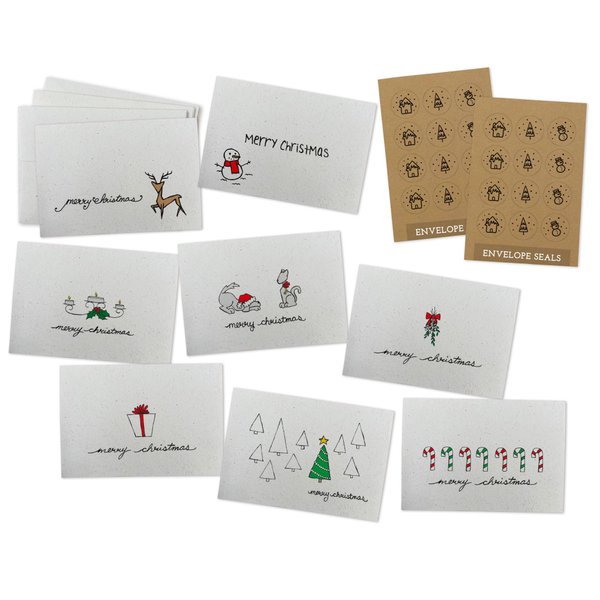 Sugartown Greetings Merry Christmas Greeting Cards Collection - 24 Cards & Envelopes - Includes Kraft Seals!