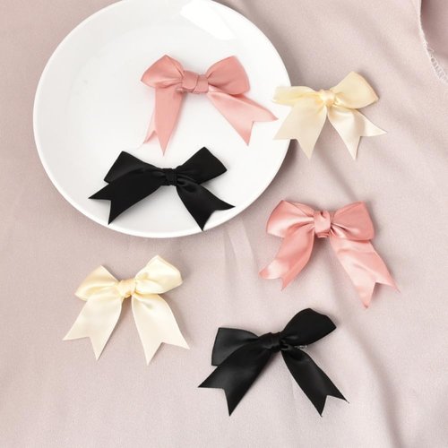 Satin Bowknot Hair Clips Accessories for Women Girls Toddlers Hair Barrettes for Teens Kids Ribbon Hair Bow Clips for Girls Bow Claw Clip Hairpins 3 Pairs Black Pink White Bow Clips