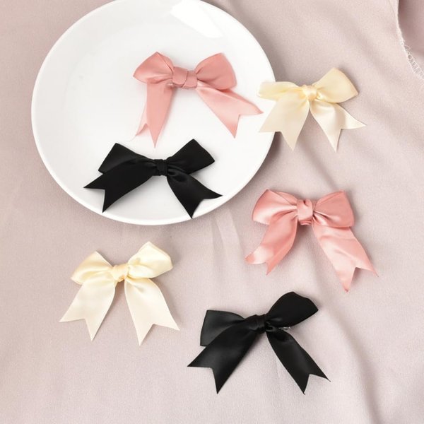 Satin Bowknot Hair Clips Accessories for Women Girls Toddlers Hair Barrettes for Teens Kids Ribbon Hair Bow Clips for Girls Bow Claw Clip Hairpins 3 Pairs Black Pink White Bow Clips