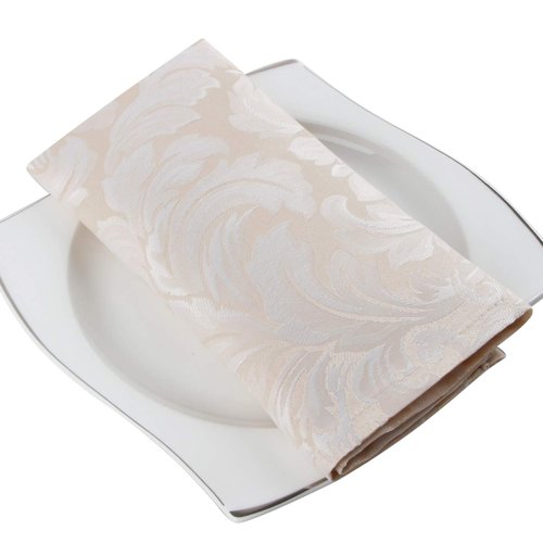 EHouseHome Damask Jacquard Cloth Napkins Waterproof Spillproof Polyester Fabric Napkins Beige, Set of 12, 17 x 17 Inch