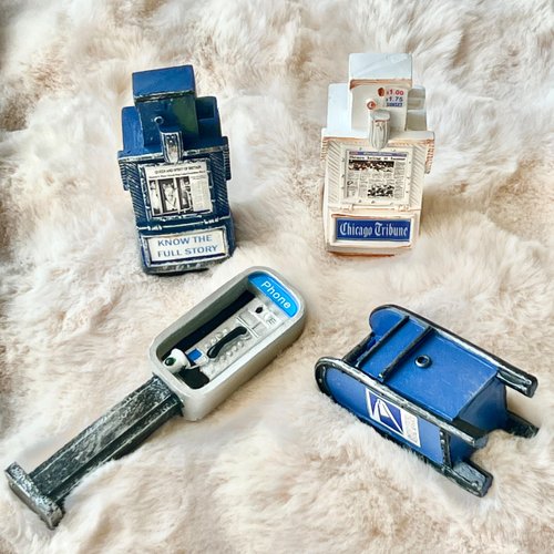 Generic Miniature American Payphone in 1:12 Scale, Mini Vintage Style Phone Booth Mailbox Model Decoration, Suitable for Collection and Scene Building Mini Dollhouse Furniture Accessories (4Pcs)