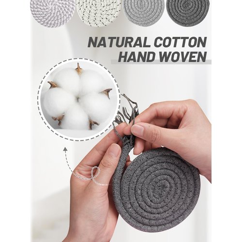8 Pcs Boho Drink Coasters with Holder, 4 Styles Handmade Braided Absorbent Coasters, Heat-resistant Woven Coasters for Kinds of Cups Housewarming Gifts Table Home Decor (4.3in)