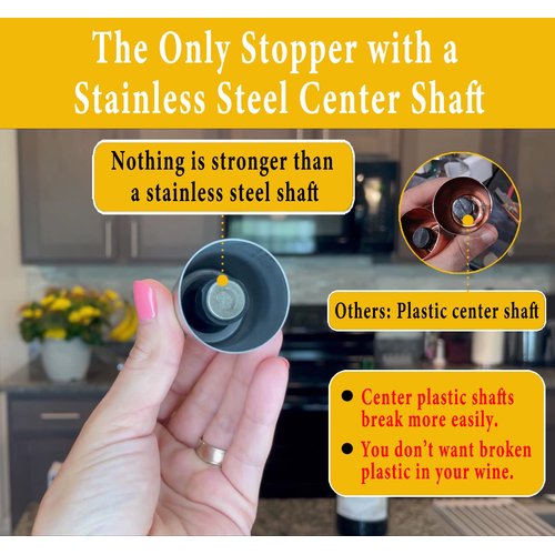 ERHIRY Wine Stoppers Set of 2 - Stainless Steel Wine Bottle Stopper with Silicone Seal, Reusable Beverage Preserver, Freshness Keeper, Premium Bottle Sealers, Ideal Wine Saver Accessory Gift Set