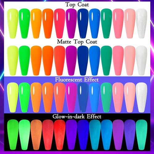 COSMOO 12PCS Glow in The Dark Gel Nail Polish, Luminous Neon Gel Nail Polish Set Hot Pink Yellow Purple Blue Fluorescent Bright Gel Polish with Glow Effect for Halloween (Neon Grow In The Dark Polish)