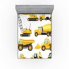 Ambesonne Cartoon Fitted Sheet, Abstract Images of Construction Vehicles Machinery Trucks Bulldozer Crane, Bed Cover with All-Round Elastic Deep Pocket for Comfort, Full Size, Earth Yellow Black