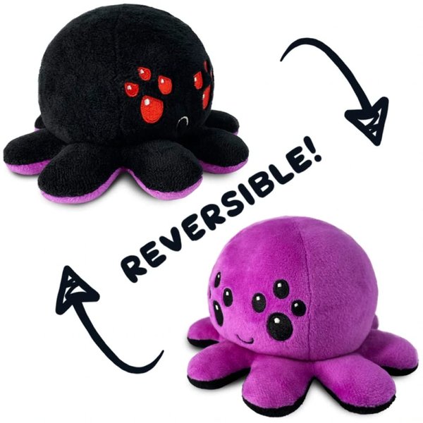 TeeTurtle - The Original Reversible Spider Plushie - Purple + Black - Cute Sensory Fidget Stuffed Animals That Show Your Mood - Perfect for Halloween!
