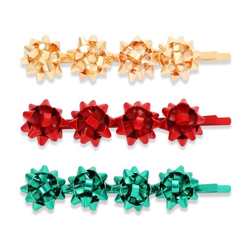 HZEYN Christmas Hair Clips for Women Winter Holiday Wrap Bows Hair Clips Hairpin Festive Jewelry Barrette Headwear Accessories (3PACK Christmas Bows Gold)