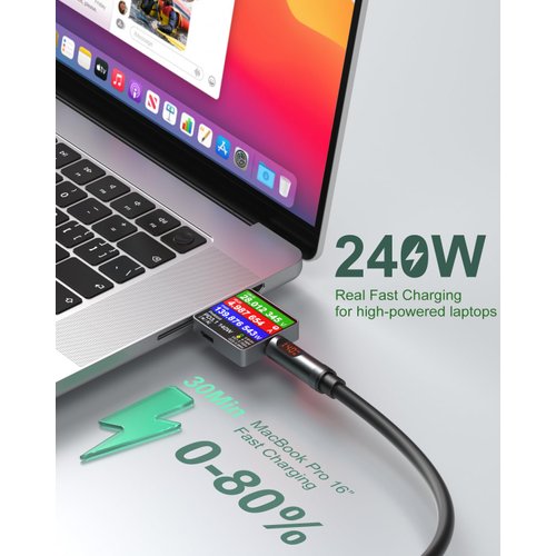 Excgood C to C Cable Fast Charging, 240W 4ft Type C Charger Cord with LED Display for iPhone 16 15 Pro Max iPad MacBook Pro Air Laptops Galaxy S25 Android Phones