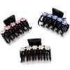 LONEEDY 3PCS Strong Hold Hair Claw Clips, Rhinestone Flower Double Teeth Jaw Clips (Color + Light Blue + Silver (Medium))