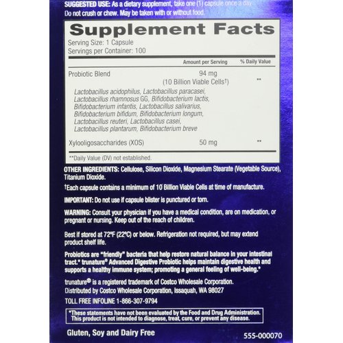 Trunature Advanced Digestive Probiotic, White, 100 Count